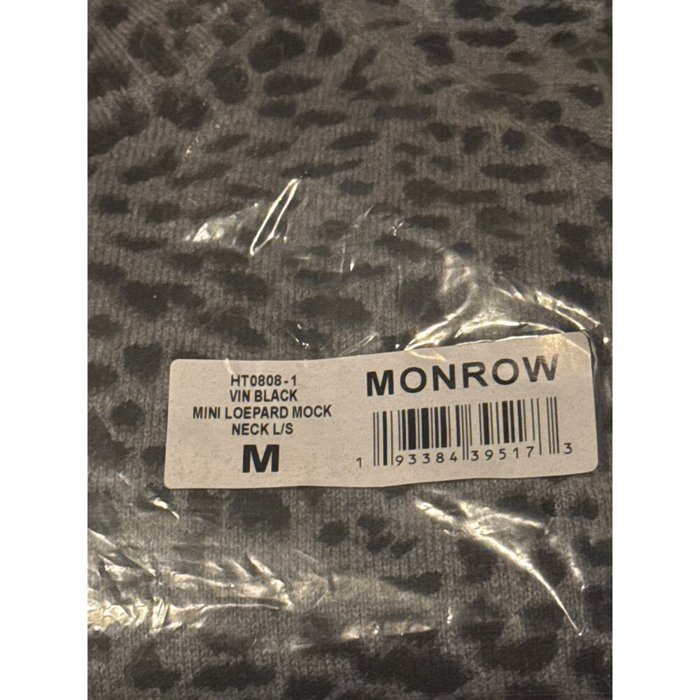 MONROW Mini Leopard Mock Neck Sweater M Gray Black Cotton Cashmere NWT - Picture 8 of 8
